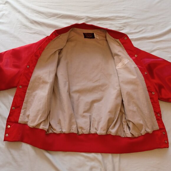 1980s Pla-Jac by Dunbrooke E-One Fire Trucks Red Satin Jacket Adult Large - Picture 8 of 16